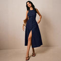 european and american cross-border sleeveless single-breasted new long dress - elegant tie-waist dress