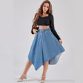 European and american style women's denim midi skirt -  cross-border fashion, streetwear trendy elastic waist asymmetrical denim skirt
