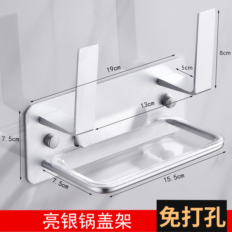 Pot lid rack with drain tray, no punching in kitchen, wall-mounted black cutting board, chopping board, cutting board storage rack