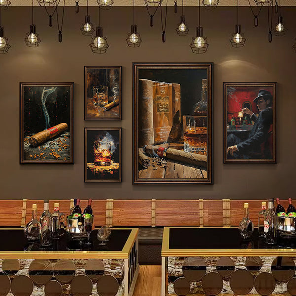 Bar decoration painting retro nostalgic music pub oil painting wine culture clear bar foreign wine whiskey cigar bar hanging painting