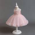 Ready-to-ship new children's formal dress: pearl-embellished tulle princess gown for baby girls, perfect for first birthday photoshoots and special occasions. kids dress