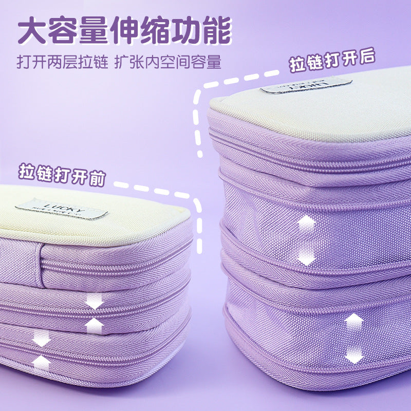 Cross-border pencil bag, Japanese and Korean macaron color matching can be turned into a large-capacity pencil bag, Japanese multi-functional stationery box for middle school students