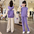 Girls' spring/autumn outfit set,  new korean style, trendy hooded sweatshirt and casual two-piece set for mid-to-large children
