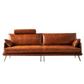 Retro oil wax genuine leather sofa first layer cowhide small apartment living room three-person slot medieval american french caramel color