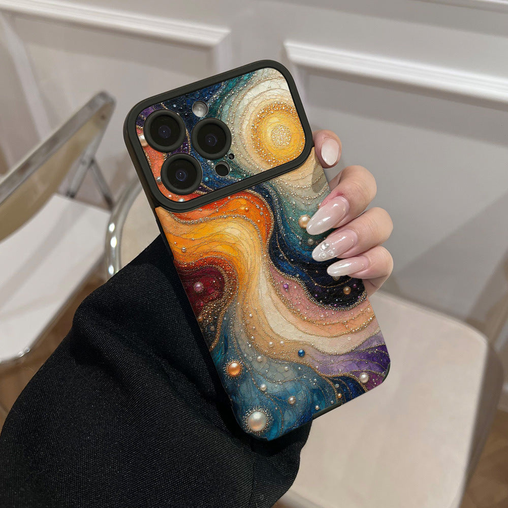 Niche art pearl mobile phone case suitable for iphone16/15 anti-fall apple 17promax colorful oil painting