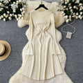 Elegant goddess style dressfall and winternew arrival with classy sense horn long sleeves waist bottomsweater skirt