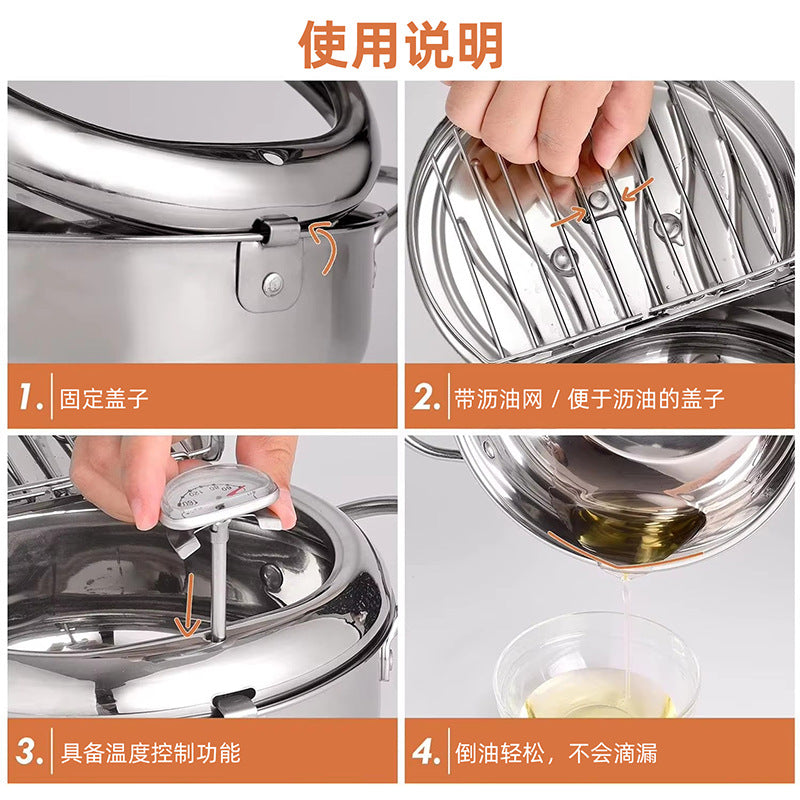 Thickened compound bottom 304 stainless steel tempura fryer with oil filter japanesefor home temperature controlled non-stick small fryer