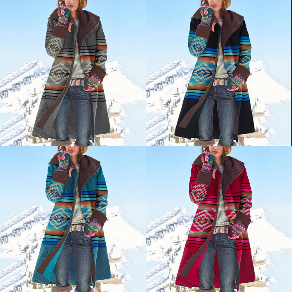fall/winter new european and american style women's outerwear - -ready mid-length printed top, long sleeve dragon and phoenix wool blend coat