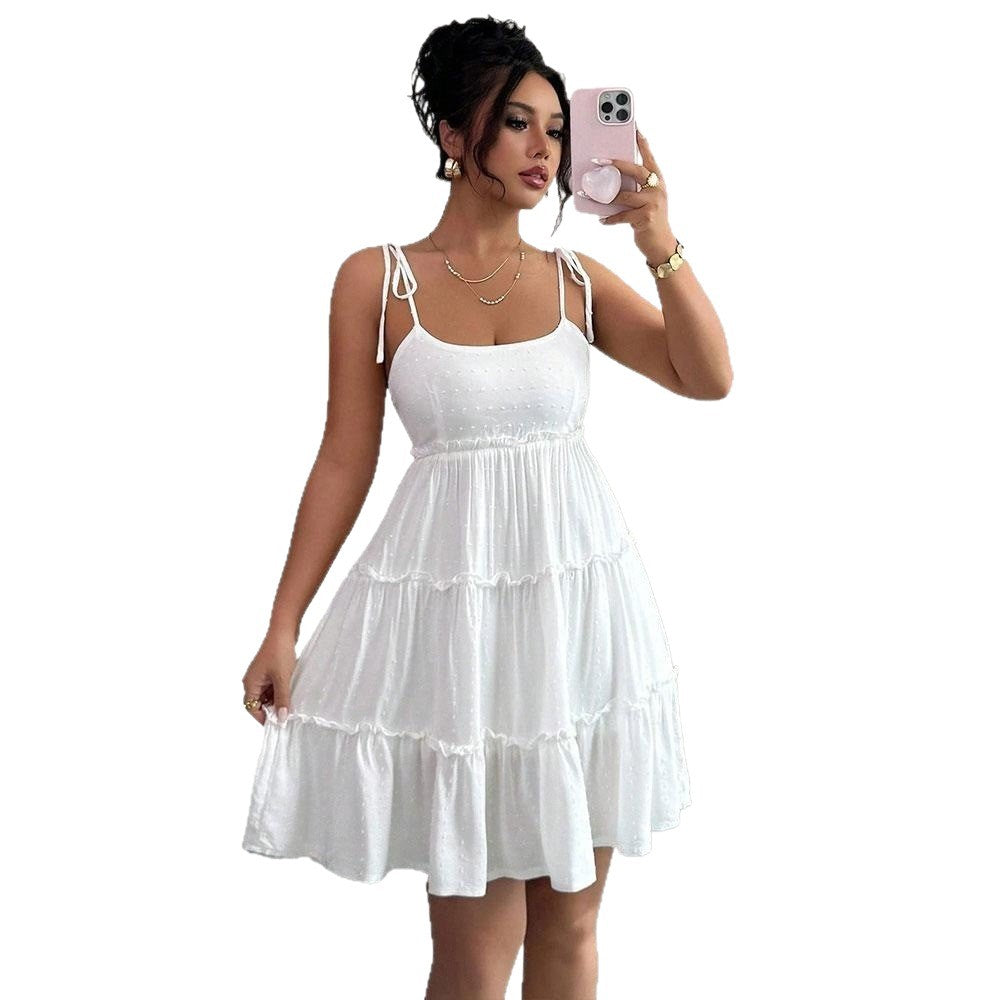 French women's summer new dress european and american cross-border  short skirt cake skirt elegant tie-up suspender skirt