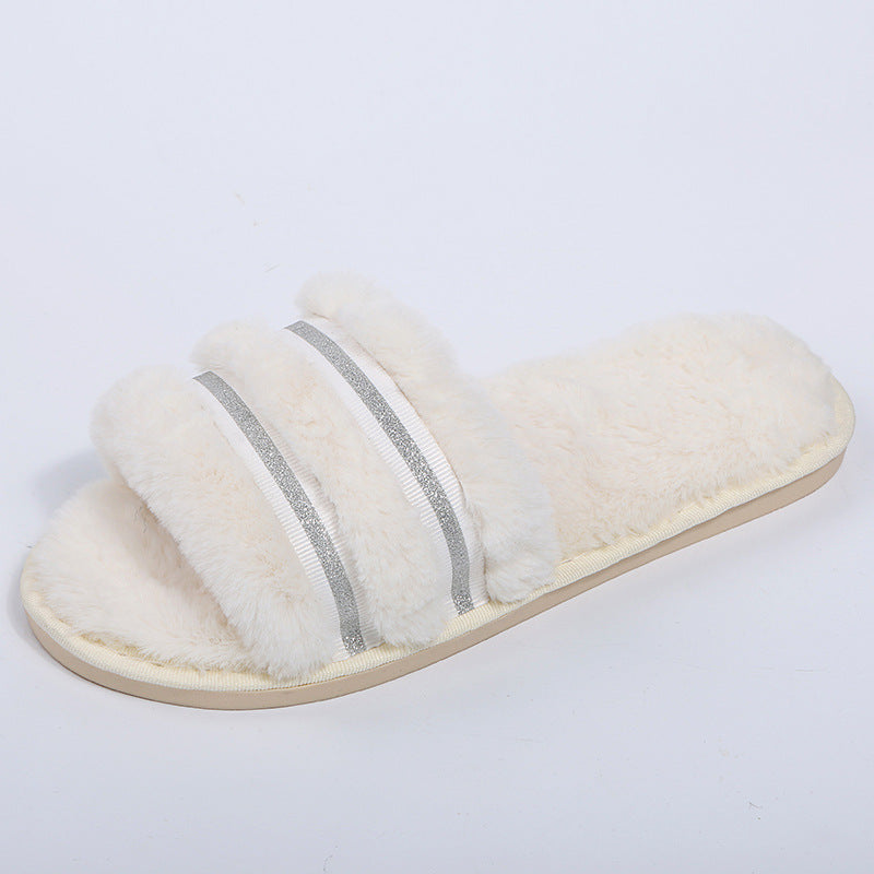 Amazon export one-character plush home cotton slippers women's autumn and winter new fashion outwear fur slippers wholesale