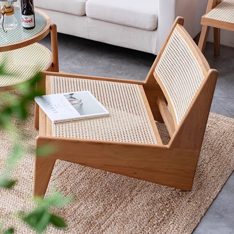 Scandinavianretro solid wood casual chair for home chandigarh single sofa wabi-sabi style rattan medieval balcony lounge chair