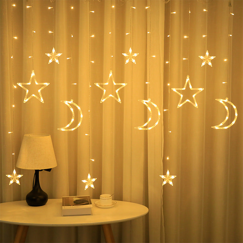 LED Muslim stars, moon, small colorful lights, flashing lights, gypsy stars, curtain lights, room and bedroom decoration lights