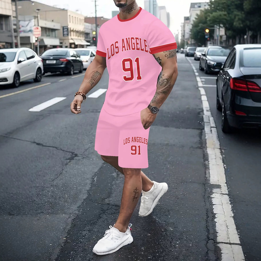 Men's casual sports set - short sleeve & shorts - summer hot seller - cross-border fashion - two-piece leisure outfit