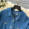 Classysense niche styleretro lapel long sleeves denim dress women's autum strap waist single breasted pleated long skirt