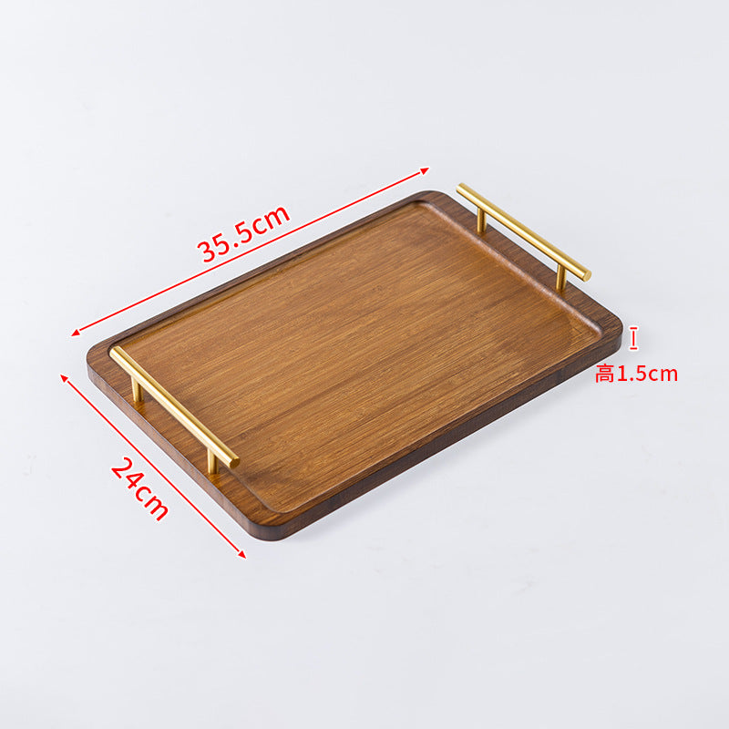 Accessible luxury retro nanzhu tea tray tray bamboo commercial rectangular tea tray pastry handle bbq serving plate