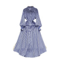 K-style chic style age-reducing stripesshirtdress women's long sleeves single-breasted slimming look longcasual skirt