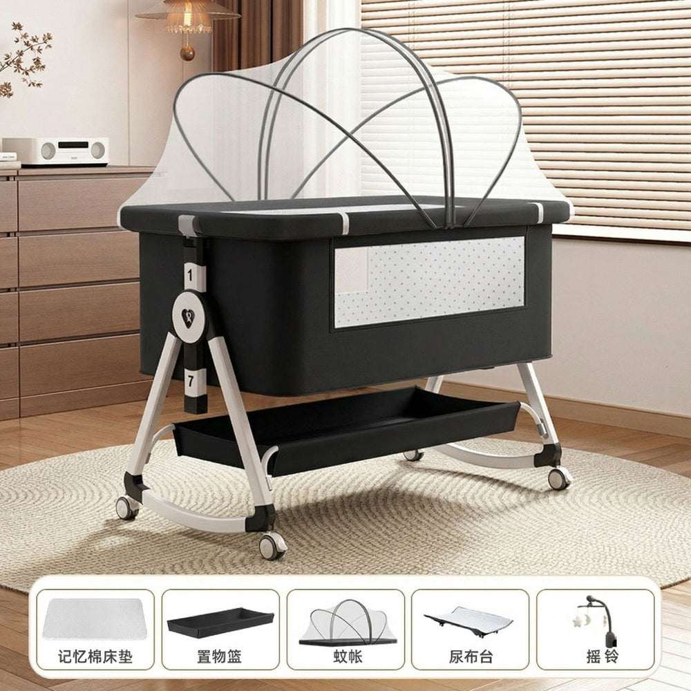 Foldable movable adjustable height crib newborn portable baby bed patchwork bed multifunctional baby bed