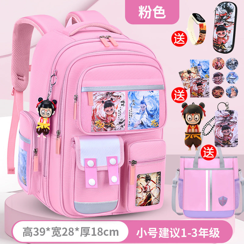 New nezha backpack for elementary school students, grades 1-6, lightweight, spine-protecting, load-reducing, large capacity for boys and girls