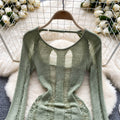 Summersexycut out thin long sleevesknittingshort skirtelegantsilmslimming lookpure desire hot girl backlessdress