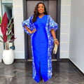 plus size women's ethnic style robe african foreign trade  color block print dress
