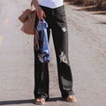 summer new arrival:  cross-border washed distressed high-waisted denim wide-leg casual pants for women