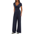 Amazon cross-border pure color 2-piece casualsuit warp knitted v neck short-sleeved loose pantscasualmatching sports suit