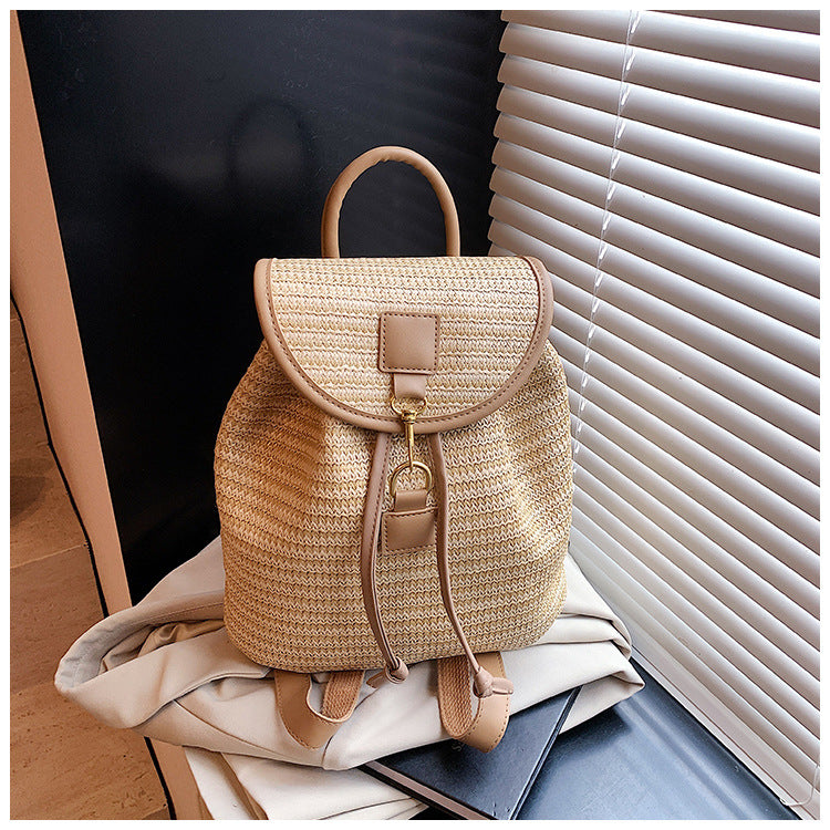 Cross-border woven straw bag women's large capacity 2025 new summer leisure backpack student schoolbag travel backpack