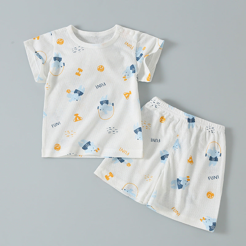 Baby short-sleeve set, 100% cotton, summer infant and toddler loungewear, short-sleeved, 0-3 years old, summer outfit, thin home clothes