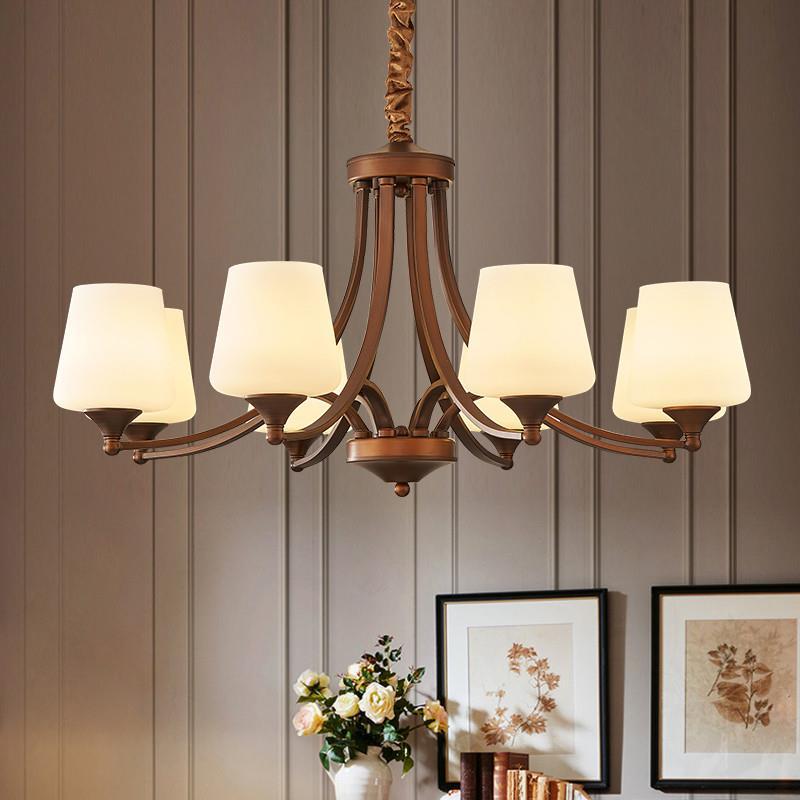 American chandelier living room dining room bedroom lighting country retro style wrought iron glass French simple atmosphere light