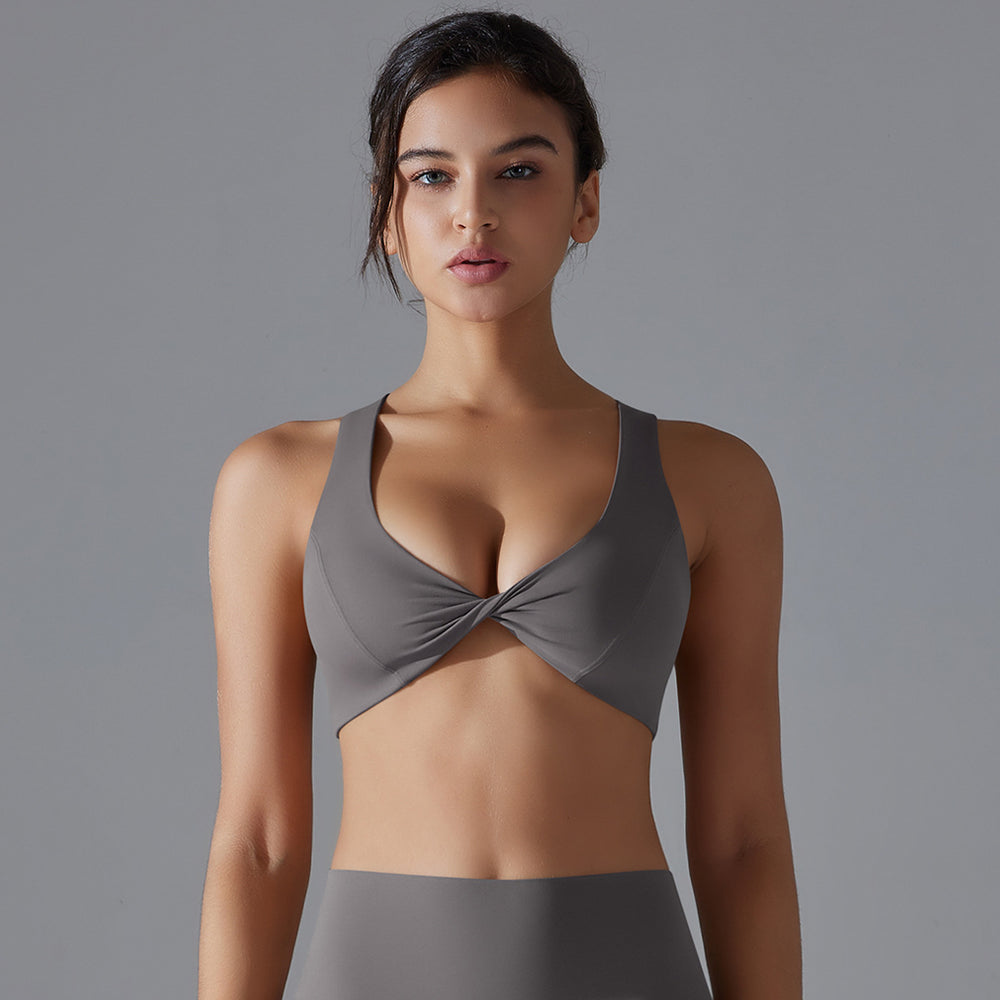 European and american nude feel yoga wear women's tight-fitting quick-dry sports bra sexy cutout backless running fitness push-up bra