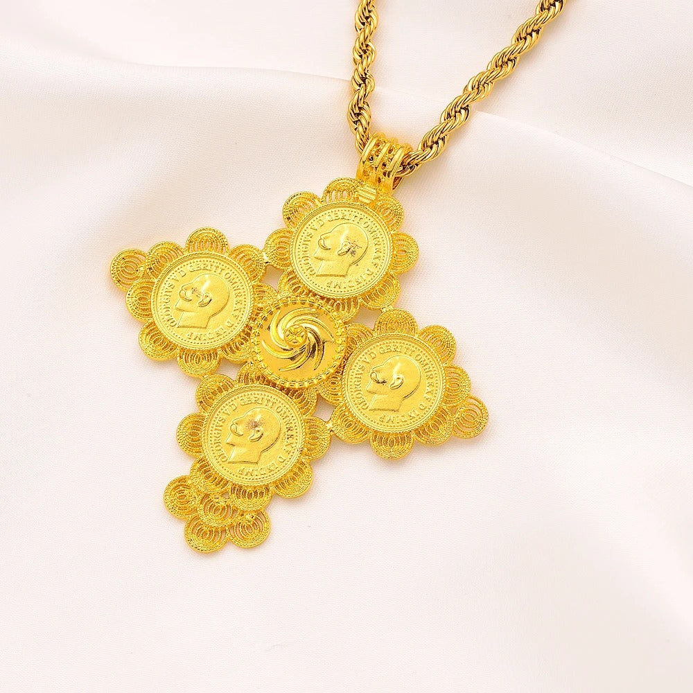 24k ethiopian big cross head pendant gold african eritrean traditional wedding