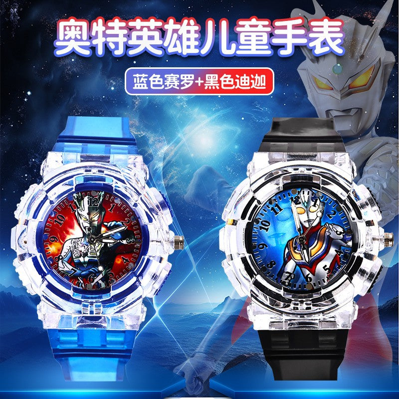 Ultraman watch kids toy boys cartoon luminous electronic watch 3-6 years old children mancero birthday gift