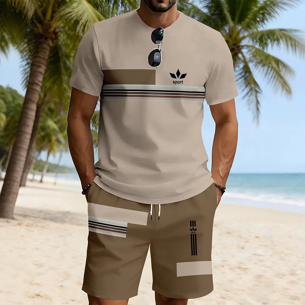 men's short-sleeve and shorts set, casual sportswear set, 3d printed cross-border hot seller, dropshipping available