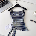 Sweet and spicy girl sexy style contrast colorstripestube top suspender women's summer silmtie back waist elegant vestoutwear