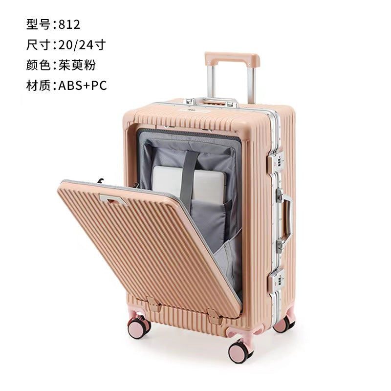 Suitcase 20 inch front open cover boarding case 24 inch rechargeable trolley case men's large-capacity business suitcase durable