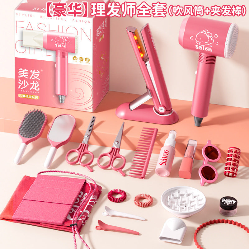 Kids' hair salon playset - realistic pretend play kit with hairdressing tools, comb, straightener, curling iron - perfect birthday gift for girls