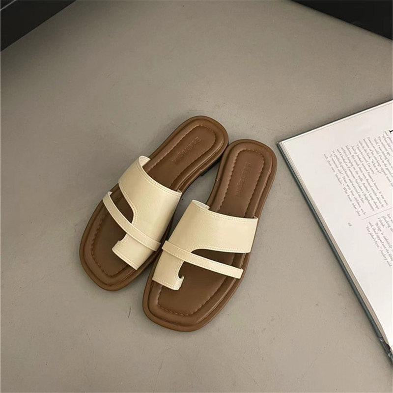 Women's thong sandals - new 2025 summer korean style retro minimalist design - perfect with skirts, wearable outdoors, flat roman sandals