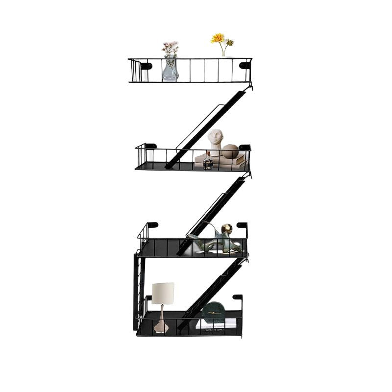 Trendy multi-tiered staircase shelf set - iron art wall-mounted storage rack for home bedroom decoration and organization