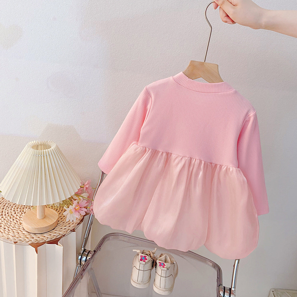 Girls' dress -  autumn korean style, trendy & chic, toddler & little girl, cute & fashionable, bowknot mesh party dress