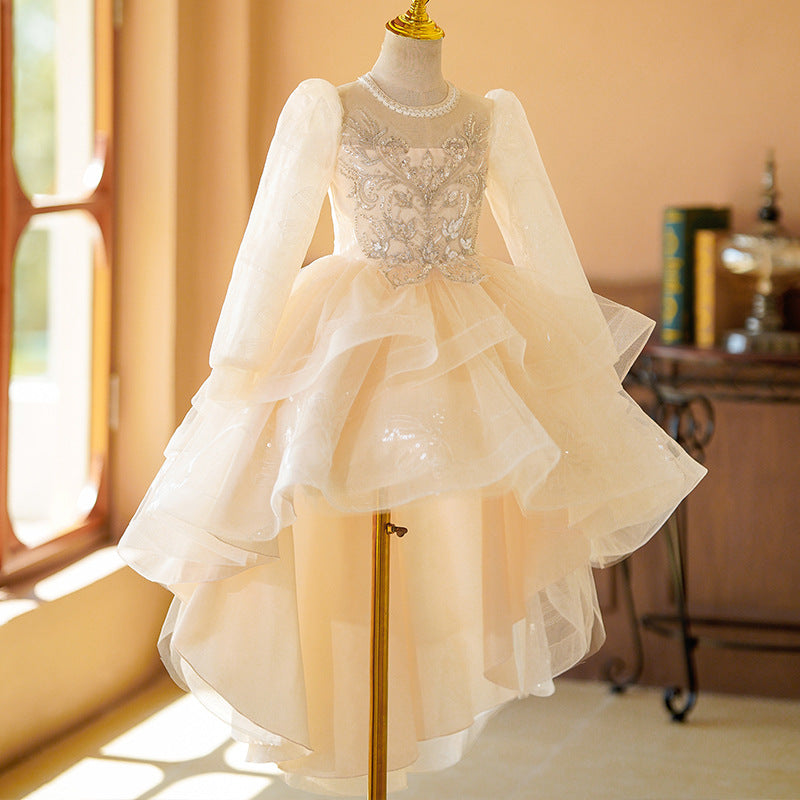 Girls' train dress new arrivallong sleevesspring & fallkids princess dress evening dress birthday style 3-12 years old skirt