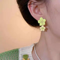Zhao lusi's same style earrings green flower earrings earrings earrings 2026 spring and summer new arrival small fresh jewelry for women