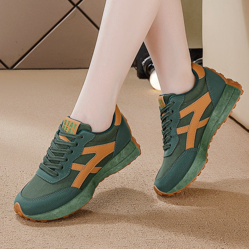 plus size women's shoes new arrival breathable leather sneakers women's korean version thick solecasual soft bottom running dad shoes