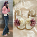 New summer fairy slippers women's summer outwear fashion two-color flower flats one-line sandals women's two-wear sandals