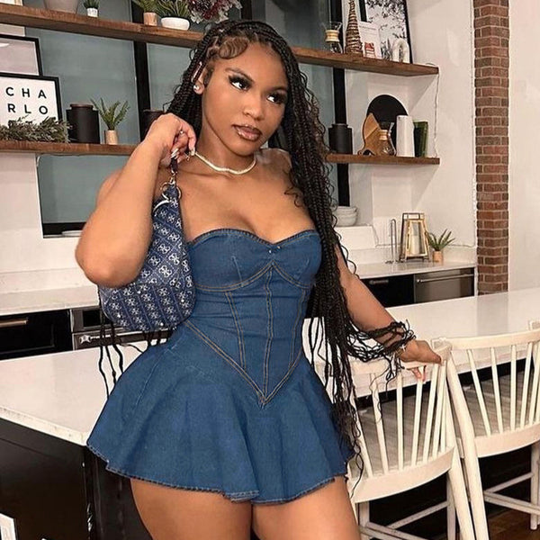 European and American style  2024 summer women's new products, new hip-wrapped sexy tube top and thin imitation denim dress