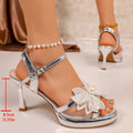 Stiletto rhinestone sandals women's fashion 2026 buckle summer new open toe bow wind one-strap high heels fairy