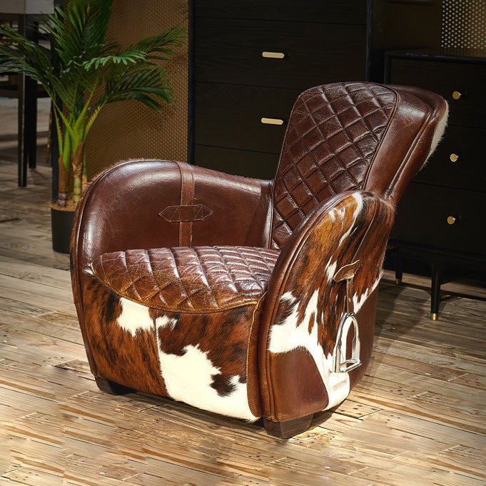 Single sofa chair combination cowhide villa room cigar bar lounge chair oil wax leather saddle chair medieval chair