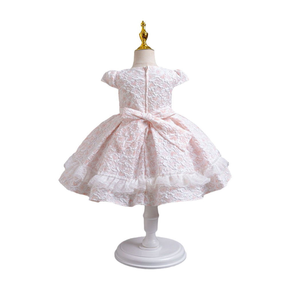 European and american new style airplane sleeve children's formal dress lace princess dress baby girl first birthday dress flower girl