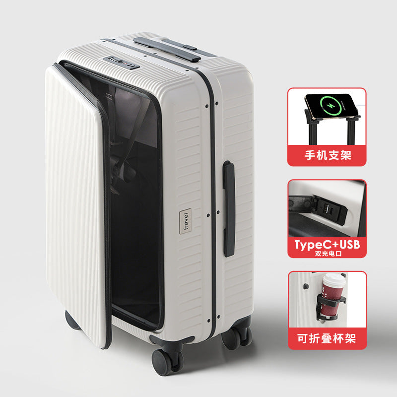 Side open lid luggage female double zipper 2025 front open suitcase trolley case password case boarding case