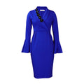 D3160 cross-border women's clothing  autumn/winter new arrival v-neck elegant flared sleeve slit bodycon foreign trade dress