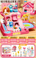3-6 year old girls' toys, pretend play magnetic pet house, little rabbit & cat dolls, birthday gift for girls